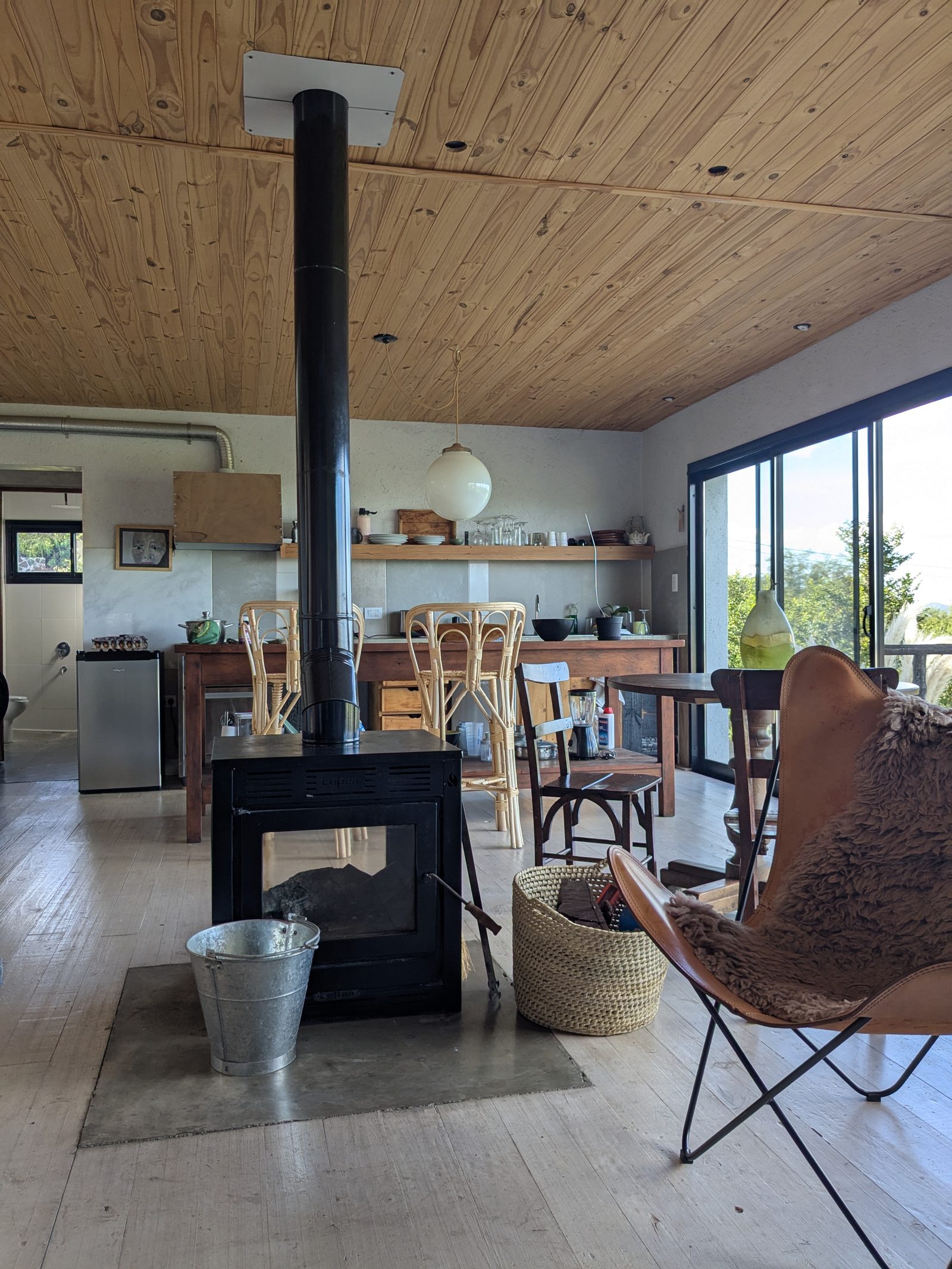 Living room with wood stove