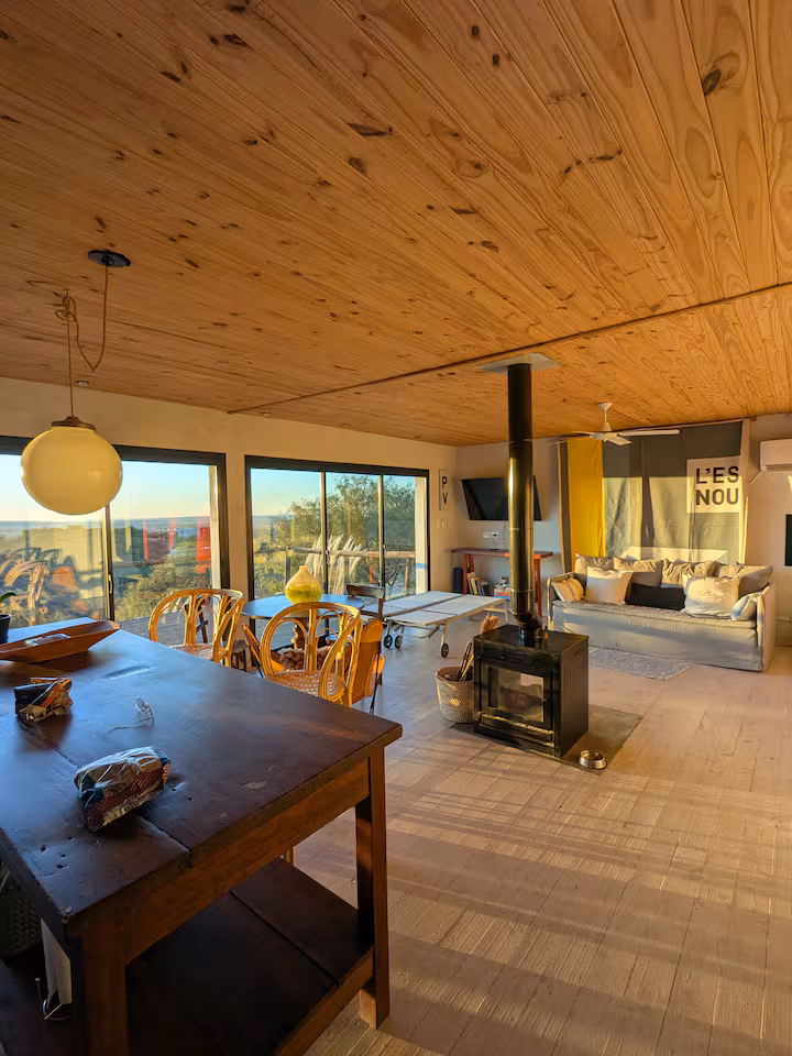 Open-plan living area at golden hour